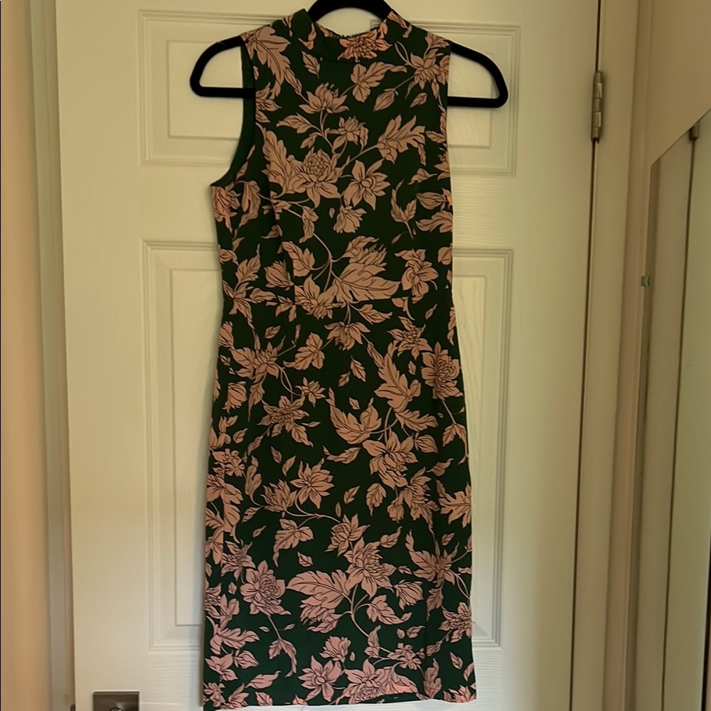 Lulu's Green and Pink Sheath Dress Sleeveless Mock Neck